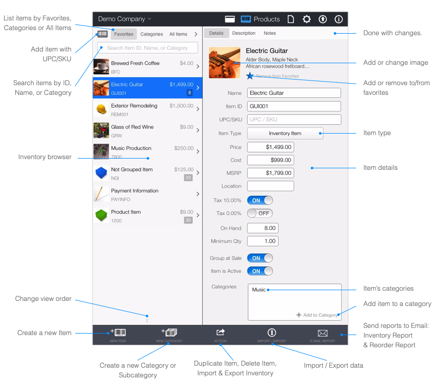 Products screen overview